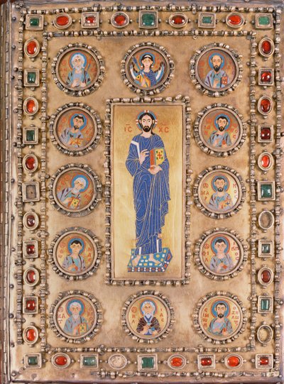 Cubierta de libro que representa a Cristo Bendiciendo, con medallones que representan santos de Unbekannt