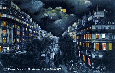 Boulevard Montmartre de noche, París, c. 1900. de Unbekannter Künstler