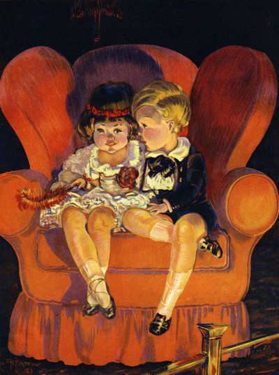 Niño y niña sentados en un sillón 1923. de Unbekannter Künstler