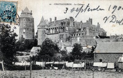 Bretaña, Ille et Vilaine (35), Chateaugiron: vista exterior del castillo - Postal fechada en 1904 de Unbekannt
