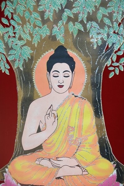 Buda dando una bendición. Thangka, Katmandú, Nepal de Unbekannt