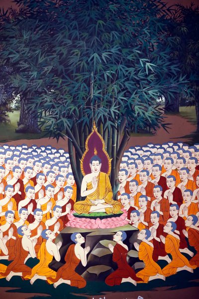 Buda enseñando a sus discípulos, fresco mural, templo de Wat Botum, Phnom Penh, 2022 (foto) de Unbekannter Künstler