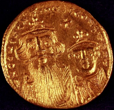 Moneda bizantina con representación del emperador de Unbekannt