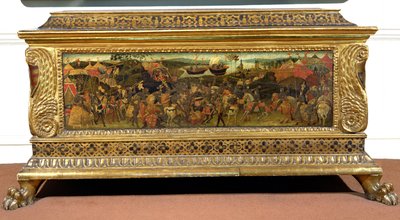 Cassone, con panel lateral pintado que representa la Batalla de Farsalia de la 