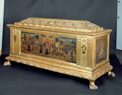 Cassone con paneles que representan La Continencia de Escipión y alegorías de la Fortaleza y la Prudencia, atribuido al taller de Apollonio di Giovanni, c.1460-65 de Unbekannt