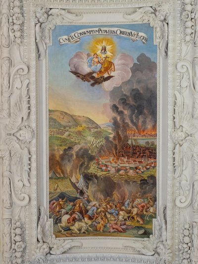 Fresco del techo de la nave lateral de la iglesia de Santa Catalina, Desamortización de Viena en 1683, Mausoleo de los Habsburgo, Graz, Estiria, Austria, Europa (foto) de Unbekannter Künstler