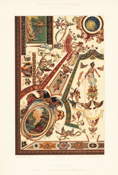 Pintura en el techo de la Galería de los Uffizi, Florencia de Unbekannter Künstler