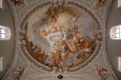 Pintura del techo, fotografía interior, Iglesia parroquial católica de San Jorge, Neustift, Valle de Stubai, Tirol, Austria, Europa (foto) de Unbekannter Künstler