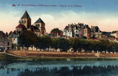 Centro, Loir y Cher, Saint Aignan sur Cher: vista de la ciudad con la iglesia y el castillo - Postal finales del siglo XIX-XX de Unbekannt