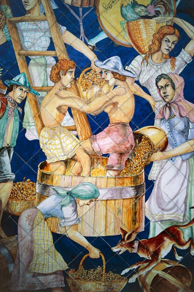 Panel de azulejos de cerámica que representa la cosecha, Vietri sul Mare, Campania, Italia, (detalle) de William M. Timlin