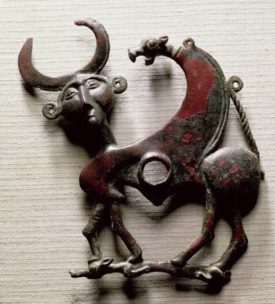 Pieza de mejilla de un bocado de caballo en forma de bestia con cabeza humana, de Luristán, Irán Occidental, c.800-700 a.C. de Unbekannt