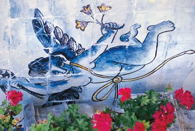 Querubín, azulejos, Palacio de los Marqueses de Fronteira, Lisboa, Portugal (detalle) de Benjamin Baud
