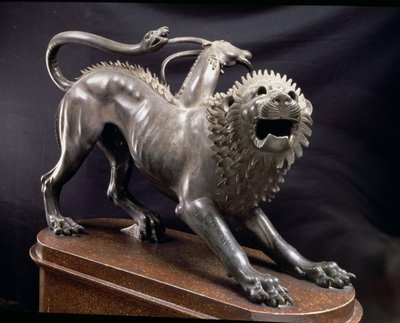 Quimera de Arezzo o la Quimera herida por Belerofonte, Etrusca, 380-360 a.C. (bronce) de Unbekannt