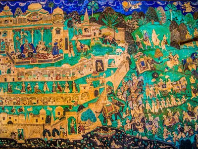 Patio de Chittra Shala con virtuosas pinturas finas, Fuerte de Taragarh, Bundi, Bundi, Rajastán, India, Asia (foto) de Unbekannter Künstler