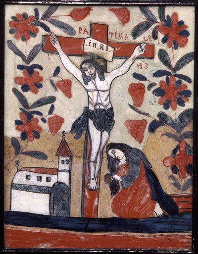 Cristo en la cruz, finales del siglo XIX (icono sobre vidrio) de Unbekannter Künstler