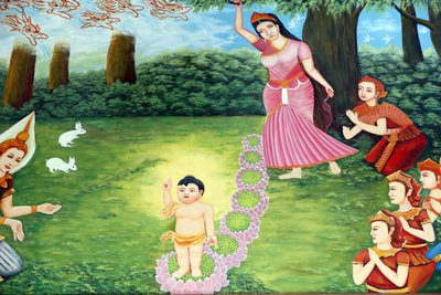 Templo budista Chua Tu Quang. Príncipe Siddhartha Gautama, Buda como niño. Se dice que el niño nació completamente despierto. Podía hablar y le dijo a su madre que había venido a liberar a toda la humanidad del sufrimiento. Vung Tau, Vietnam de Unbekannt
