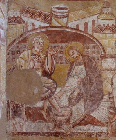 Iglesia (Église Saint-Martin). Interior. Pinturas murales (fresco). Pared norte del coro. (detalle). Lavado de pies. Siglo XII. de Unbekannt