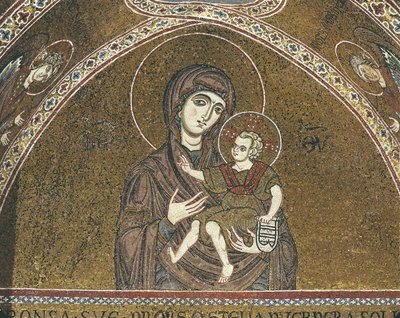 Primer plano de un mural de la Virgen María, Monreale, Sicilia, Italia de Benjamin Baud