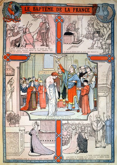Bautizo de Clodoveo por San Remi en Reims, hacia 1930 (grabado) de Unbekannter Künstler