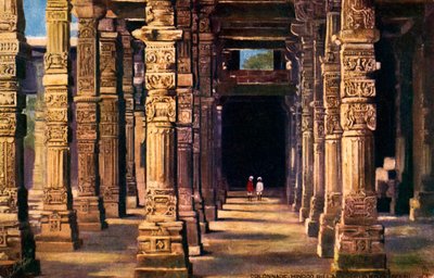 Colonada con tallas hindúes, Qutb Minar, principios del siglo XX (impresión) de Unbekannter Künstler