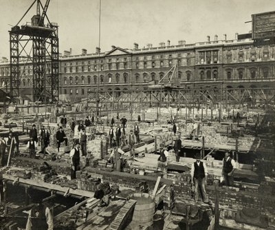 Construcción de las nuevas oficinas del Gobierno, Great George Street, Westminster, Londres, 24 de septiembre de 1902, Reino Unido (fotografía en blanco y negro) de Unbekannter Künstler