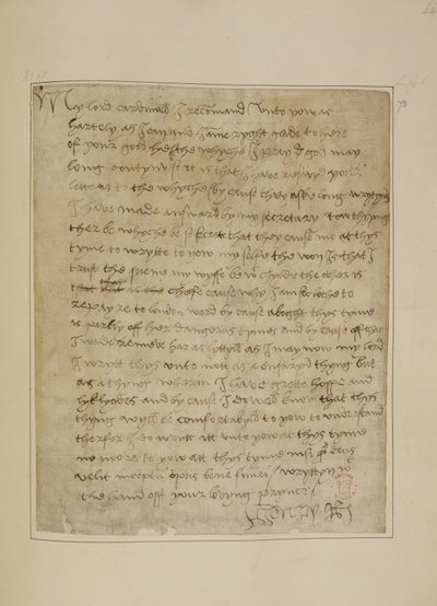 Cotton MS Vespasian F iii fol.73 Carta de Enrique VIII a Thomas Wolsey, junio de 1518 (pluma y tinta sobre papel) de Unbekannter Künstler