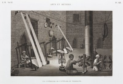Algodón y seda, taller de tejedores, Egipto, c. 1798 de Unbekannt