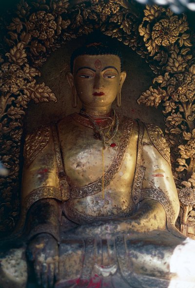 Cripta con estatua de Buda, Swayambhunath (Templo de los Monos), Valle de Katmandú (Lista del Patrimonio Mundial de la Unesco) de William M. Timlin