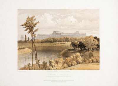 Palacio de Cristal, Post-Gran Exposición El Palacio de Cristal desde el Reservorio Intermedio, c 1855 de Unbekannt
