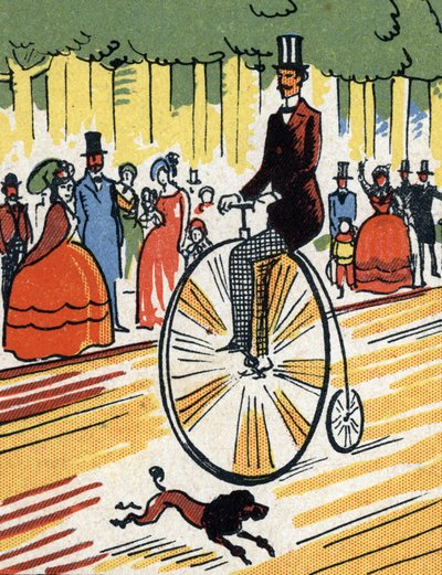 Ciclista montado en un gran bi, c.1900-1920 (Cromolitografía) de Unbekannter Künstler