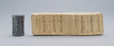Sello cilíndrico, mostrado con impresión de yeso, Babilonia antigua, c. siglo XIX-XVIII a.C. de Unbekannt