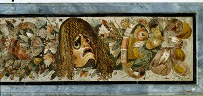 Panel decorativo que representa una guirnalda de máscaras, follaje y frutas de la Casa del Fauno, Pompeya, siglo II a.C. de Unbekannt