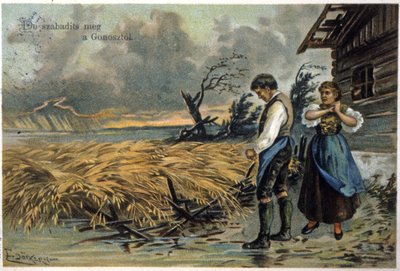 Líbranos del mal. Campesinos después de la tormenta. c.1900 (ilustración) de Unbekannter Künstler