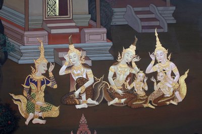 (detalle) de una pintura mural en el Uposatha (sala del santuario) del templo Buddhapadipa, Wimbledon, Gran Bretaña de Unbekannt