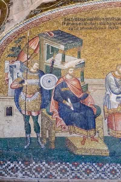 Detalle del gobernador Quirino en la escena de la inscripción para los impuestos, iglesia de Chora, Estambul, Turquía de Unbekannter Künstler