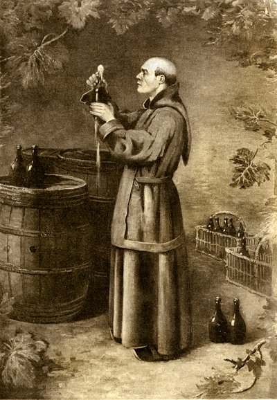 Dom Perignon descubriendo musgo en 1714 - principios del siglo XX (grabado) de Alec Hunter