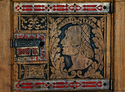 Puerta trabajada en incrustaciones, Castillo de Issogne, Valle de Aosta, Italia de Benjamin Baud