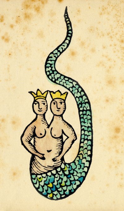 Sirena de doble corona. Grabado de un tratado del siglo XV de Unbekannter Künstler