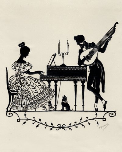Dúo con laúd, guitarra y piano, Viena, hacia 1900 (impresión) de Unbekannter Künstler