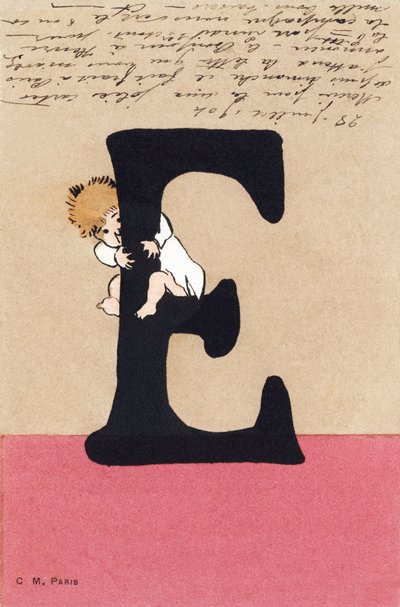 E como enlazar, abrazar - Alfabeto infantil. C. M. editor, París. Tarjetas postales pintadas a mano, franqueadas en 1904. Dimensiones: 14 x 9 cm de Unbekannt