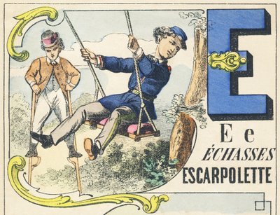 E: zancos, columpio - Alfabeto de juegos, c.1890 de Unbekannt