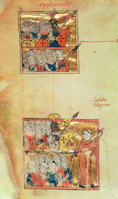 Por ejemplo, 1500 f.45v Dos miniaturas que muestran a los cruzados liderados por Pedro el Ermitaño, c.1095, Histoire Universelle, c.1286 (vitela) (ver 11457 para más detalles) de Unbekannter Künstler
