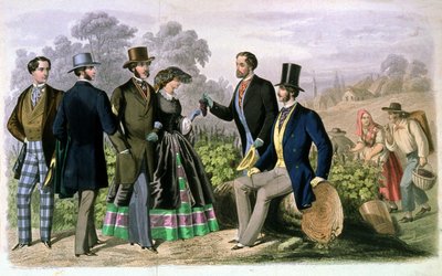 Elegante sociedad en la vendimia, c.1860-1870 (grabado) de Unbekannter Künstler