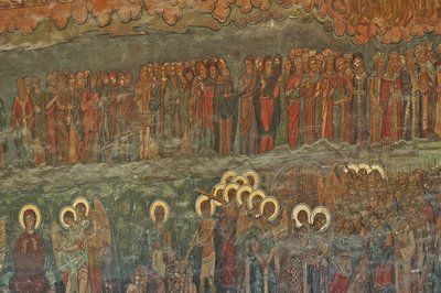 Europa, Rumanía, Bucarest, Catedral Patriarcal Ortodoxa (1656), fresco mural junto a la entrada de Unbekannt