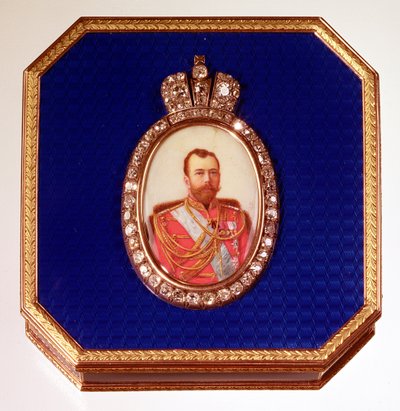 Caja de esmalte azul de Faberge, con retrato del zar Nicolás II de Unbekannt