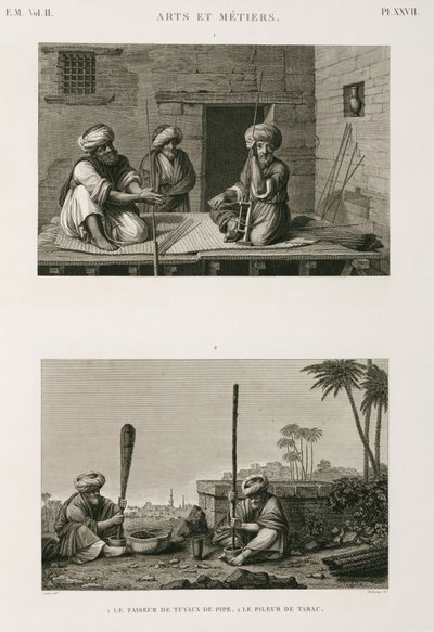 Fabricación de pipas y trituradores de tabaco, Egipto, c. 1798 de Unbekannt