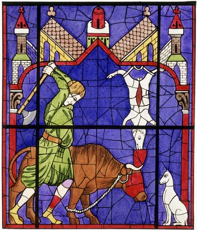 Facsímil de una vidriera de la catedral de Notre-Dame de Chartres que representa a un carnicero de Unbekannter Künstler