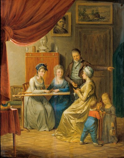 Familia con dos mujeres en el aro de bordar de Unbekannter Künstler