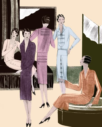 Vestidos de moda en la primavera de 1928 de Unbekannter Künstler