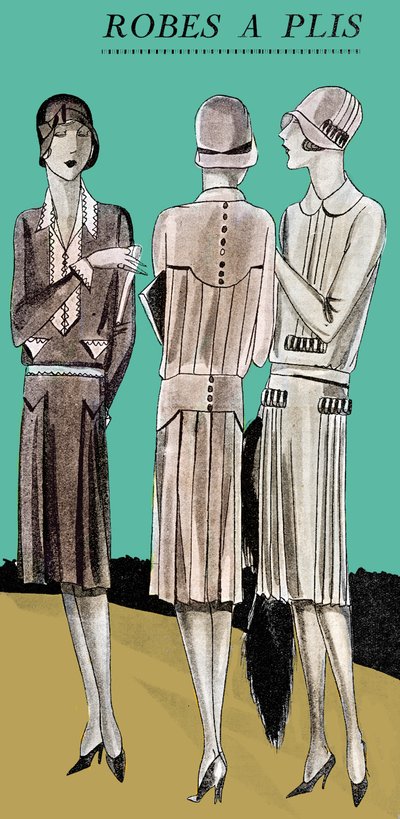 Moda: vestidos de día plisados en la primavera de 1928 de Unbekannter Künstler